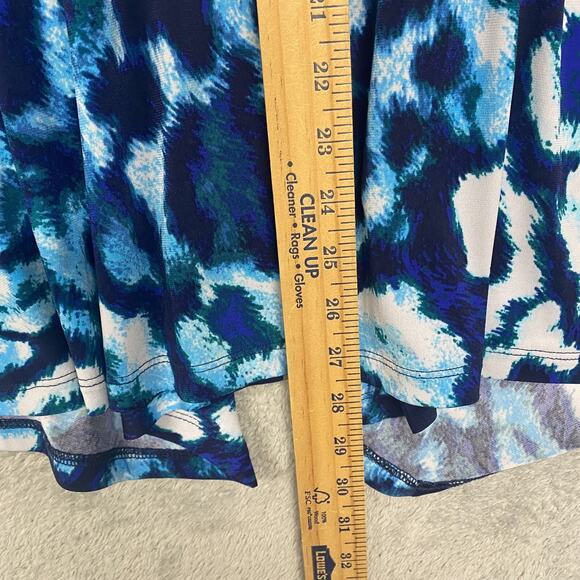 Susan Graver Cardigan Womens M Blue White Knit Open Front Stretch Lightweight - Picture 3 of 7